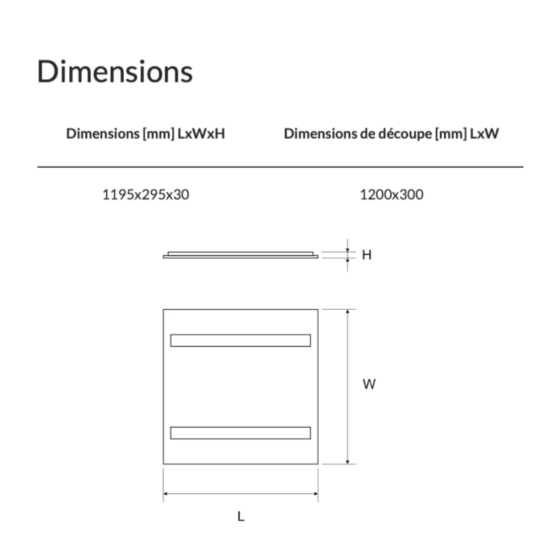 Dalle LED LUG Office Mini 1200x300 - 30W 4000K 3900Lm IP20 IK03 UGR<16 100 000H - Garantie 5ans