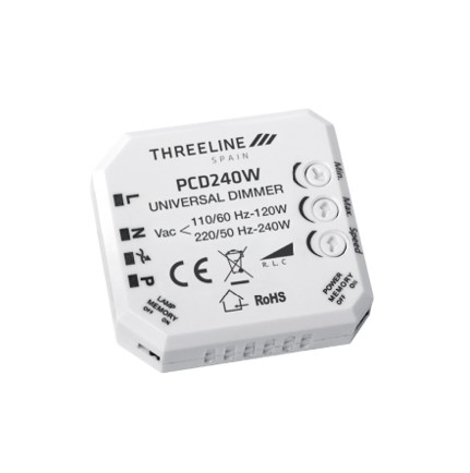 Variateur à coupure de phase encastrable THREELINE Push Dim 3 à 240W