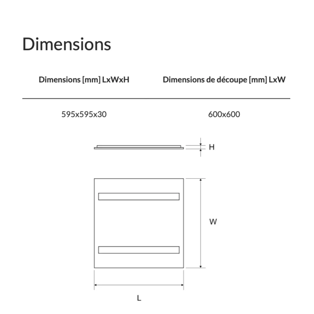 Dalle LED LUG Office Mini 600x600 - 33W 4000K 4600Lm IP20 IK03 UGR<16 100 000H DALI - Garantie 5ans