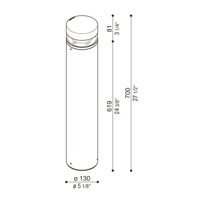 Borne LED LOMBARDO Tok H700 - 13W 3000K 704Lm 360° IP66 IK10 50 000H Gris HigH Tech - Garantie 5ans