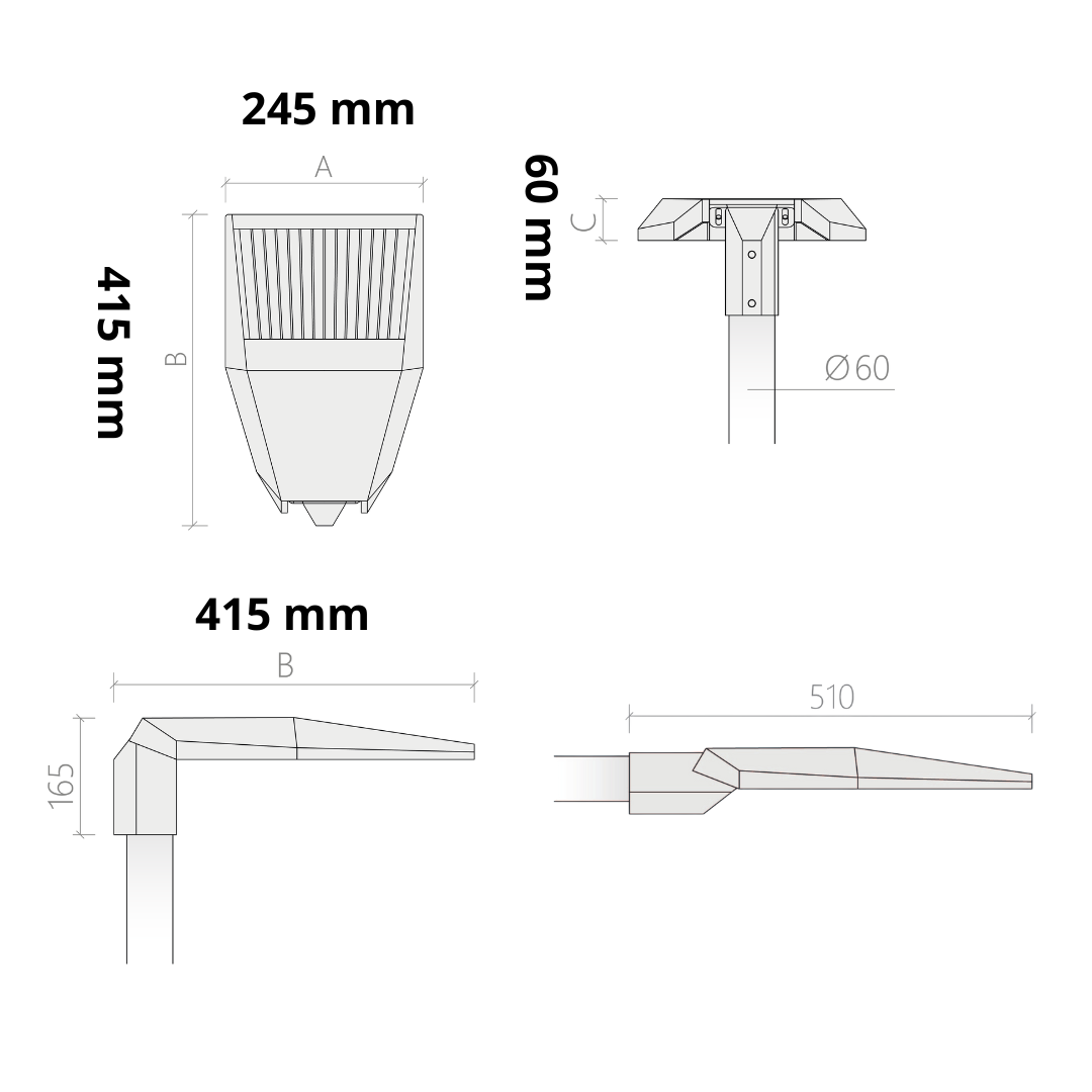 Lanterne LED TECMAR MIG 1B/ME - 75W 3000K 11953Lm IP66 IK08 100000H L90B10 - Garantie 7 ans