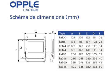 Projecteur OPPLE Ecomax G3 70W 3000K 9800Lm IP66 IK07 Asymétrique 50000H L70 - Garantie 5 ans