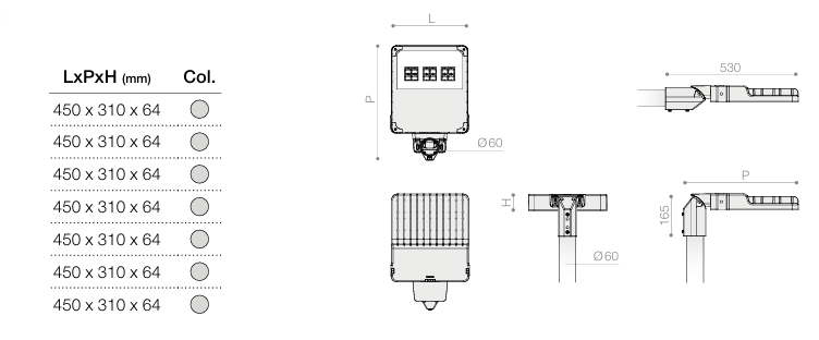 Tête de mâts LED TECMAR BEST S3/ME - 150W 3000K 21392Lm IP66 IK08 100000H L90B10 - Garantie 7 ans